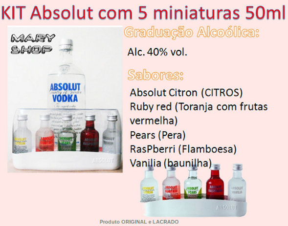 Kit Vodka Absolut Miniaturas 5x50ml Original